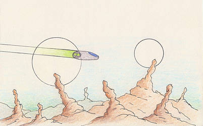Sci-Fi landscape sketch with a spaceship