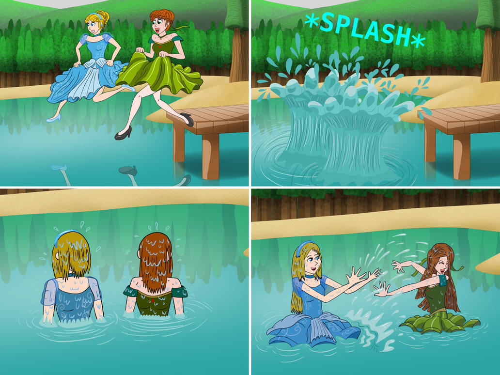 Two Princesses having a Splash by Coreowareo95 on DeviantArt