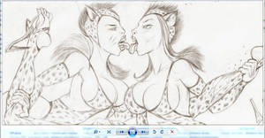 Kissing Hyena Girls (pencil sketch)