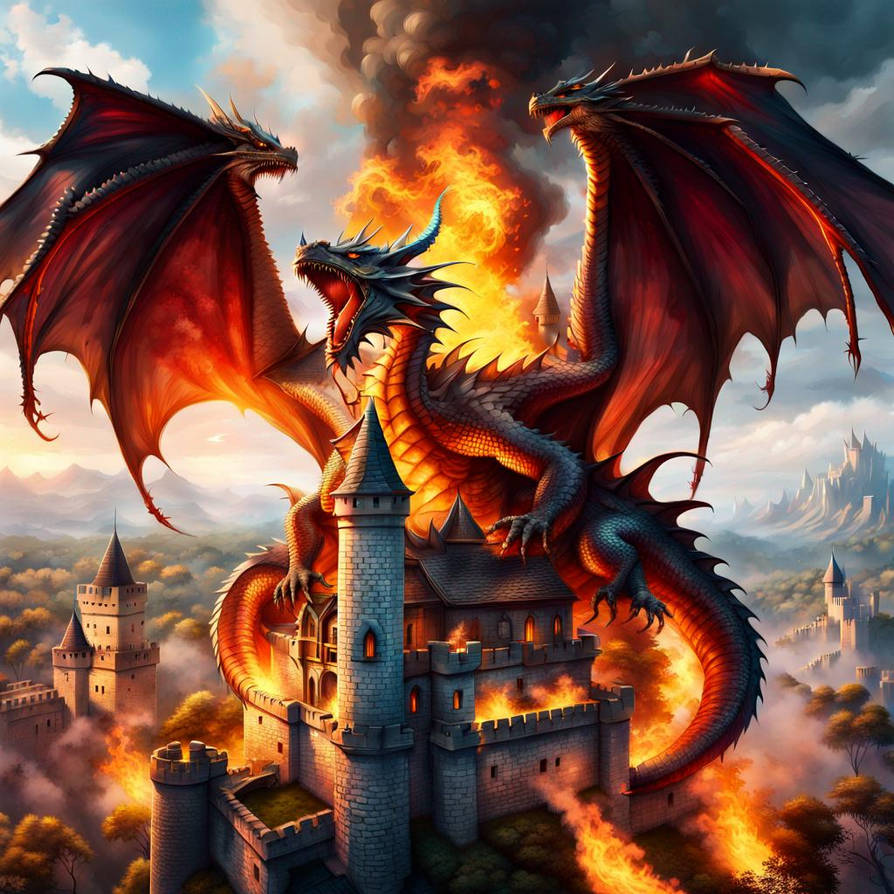 Angry Dragon playing with fire