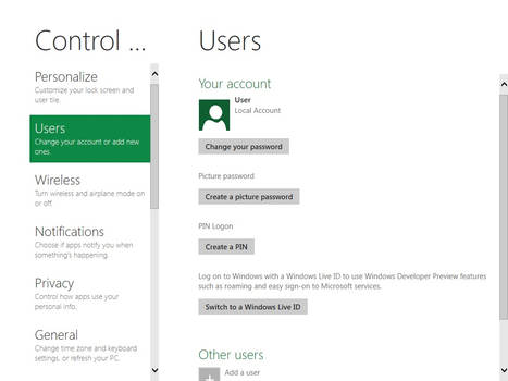 Windows 8 DP Control Panel