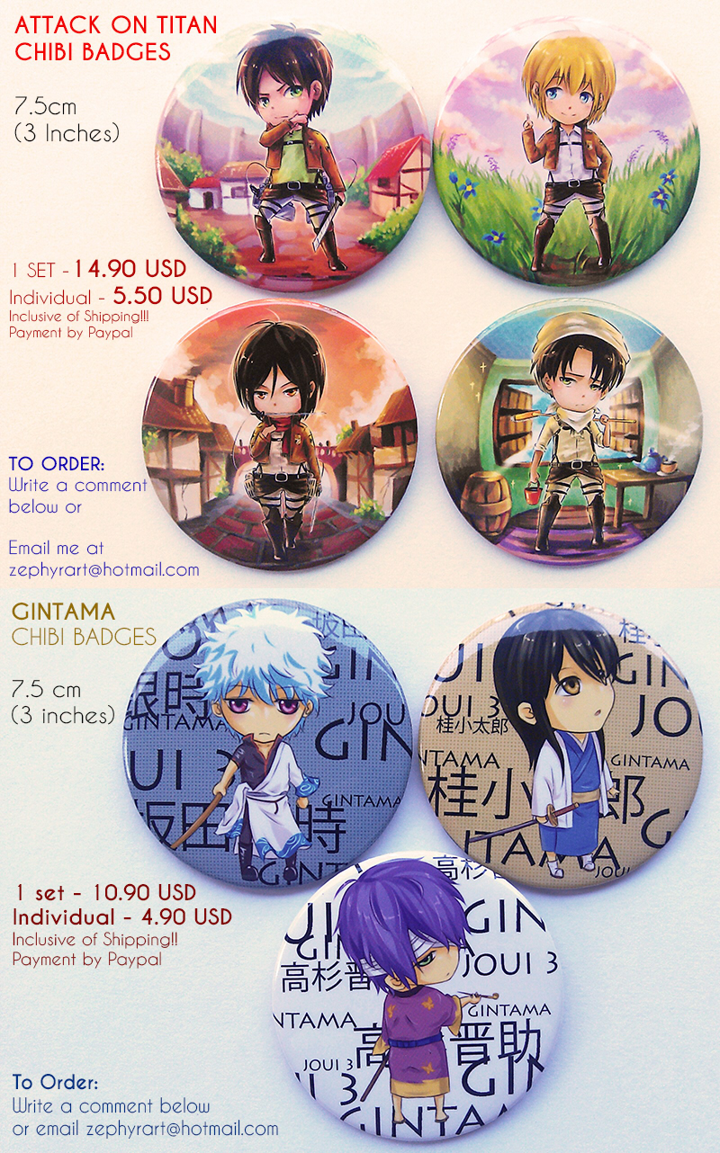 SnK/GINTAMA chibi badge preorder open