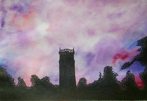 Tower at purple sunset 