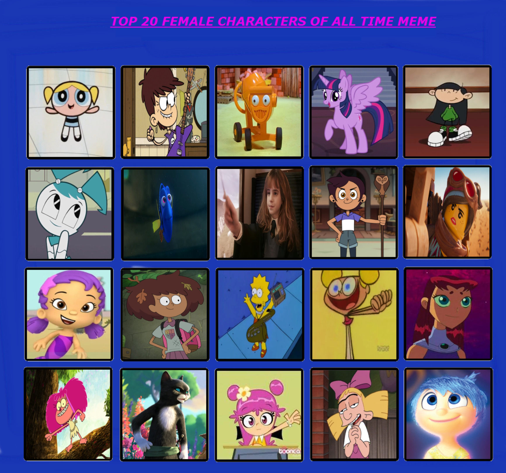 Top 20 Favourite Female Characters by GeoNonnyJenny on DeviantArt