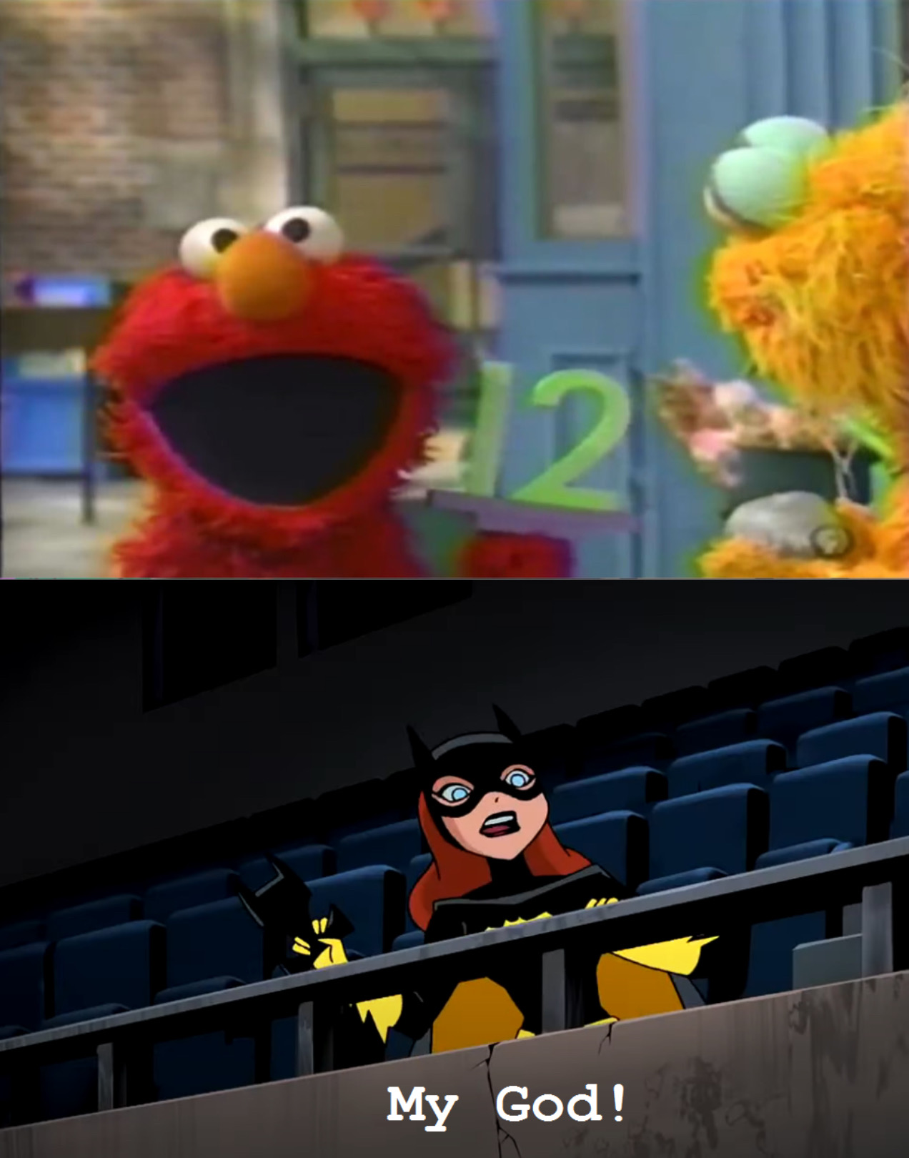 Batgirl Shocked at Elmo's Rage by GeoNonnyJenny on DeviantArt