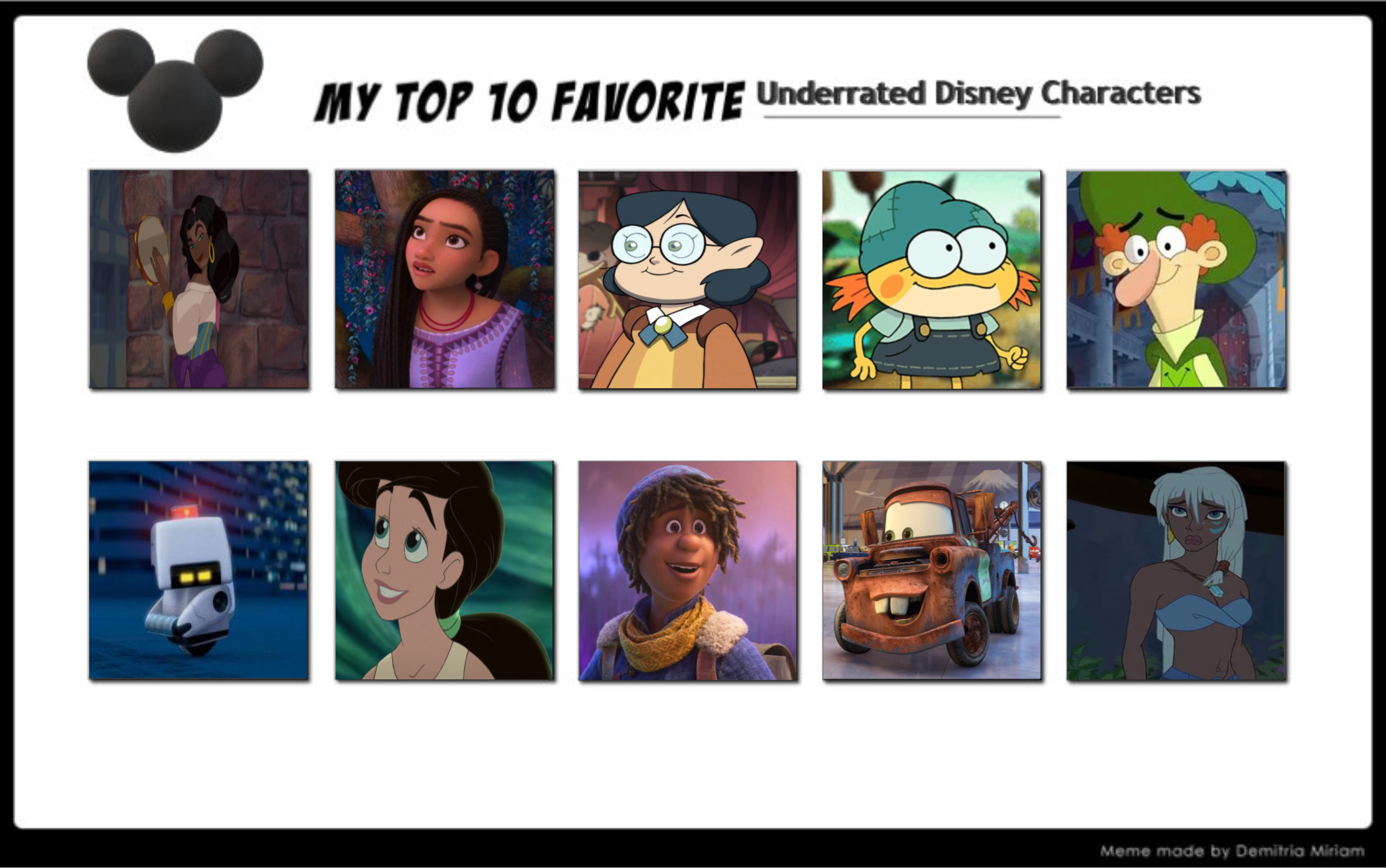 Top 10 Underrated Disney Characters by GeoNonnyJenny on DeviantArt