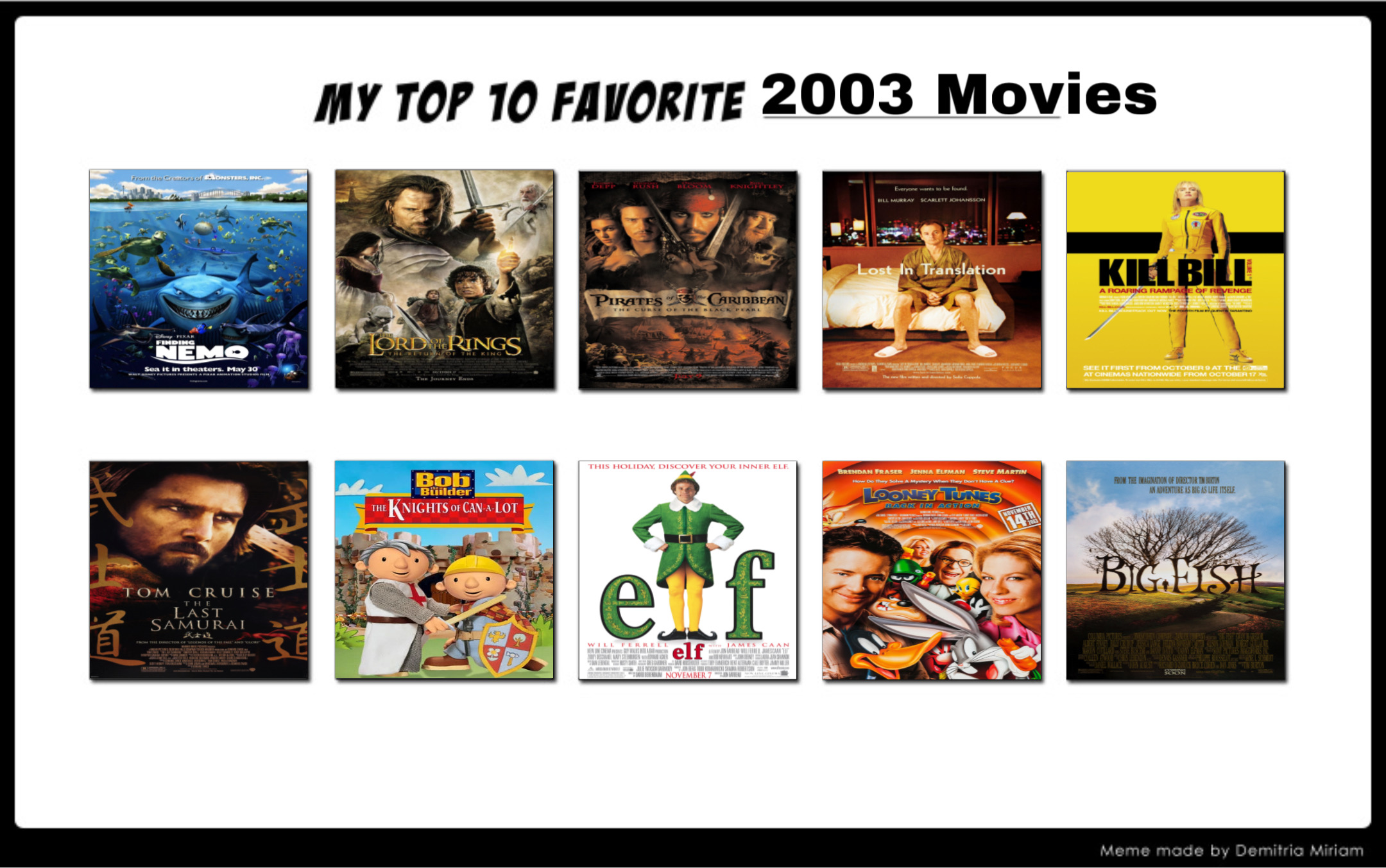 Top 10 Favourite 2003 Movies by GeoNonnyJenny on DeviantArt