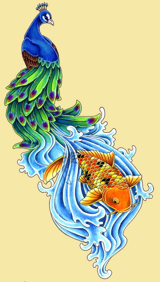 peacock and koi design