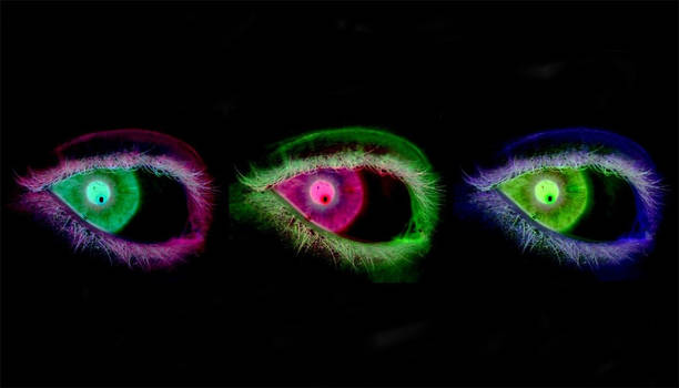 three neon eyes