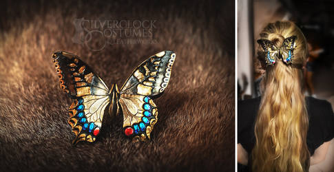 Swallowtail Butterfly hair barrette - leatherwork by SilverclockCostumes