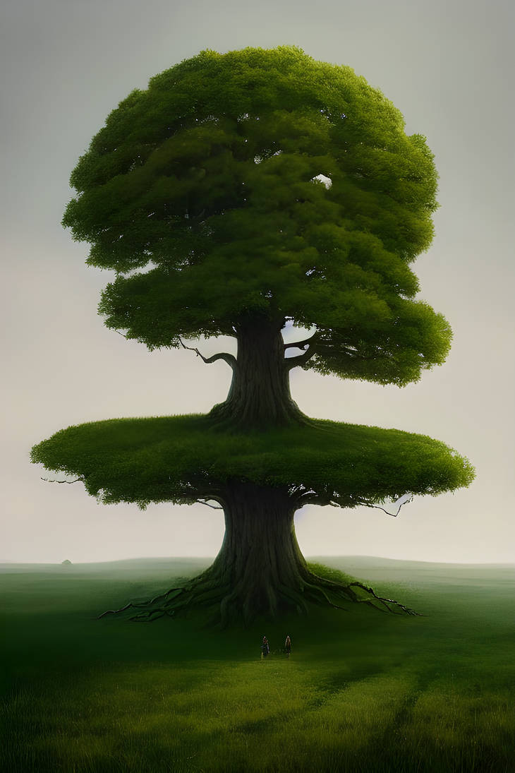 A very complex single tree with huge roots in a gr By Hypnoshot On a-very-complex-single-tree-with-huge-roots-in-a-gr-by-hypnoshot-on