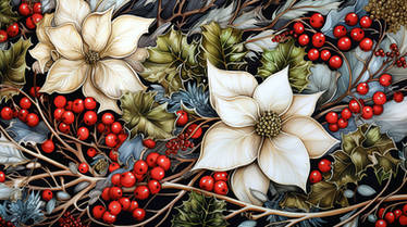 Abstract Poinsettia and Holly Berries