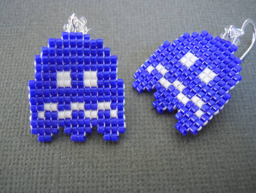 Blue Pacman Ghost Pixel Earrings