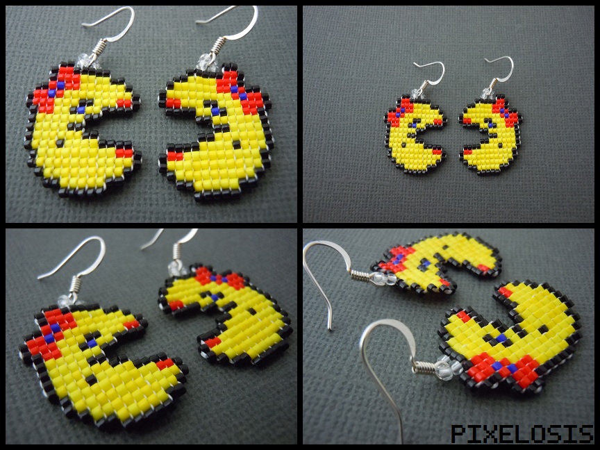 Handmade Seed Bead Mrs. Pacman Earrings