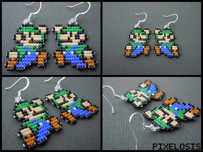 Handmade Seed Bead Luigi Earrings