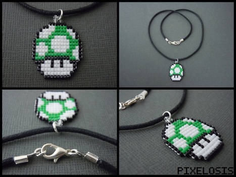 Handmade Seed Bead Green 1up Mushroom Necklace