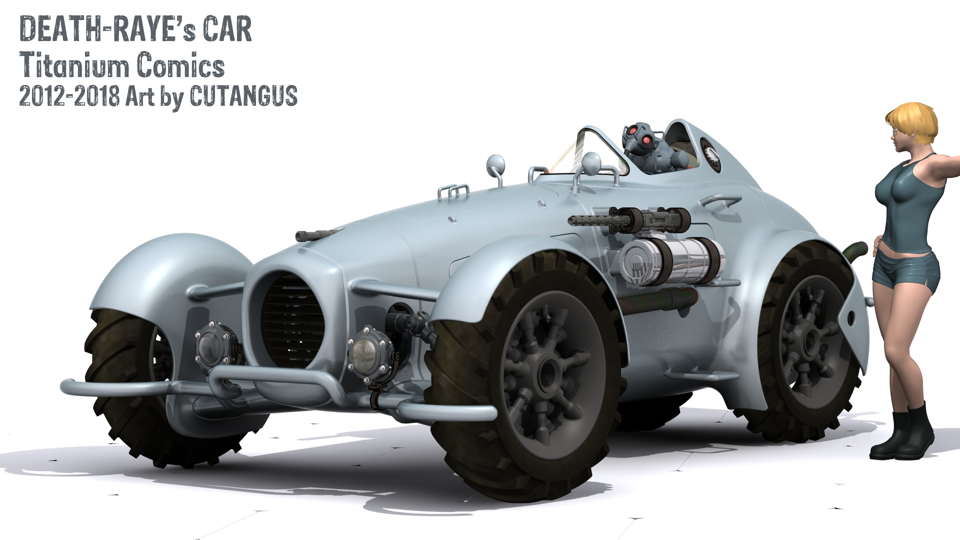 Death-Raye's Car with robotic driver by CUTANGUS