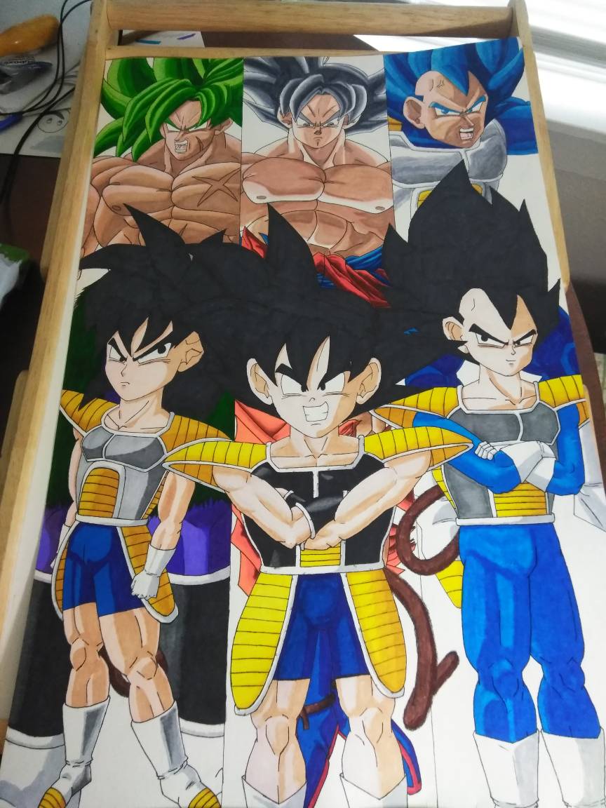 son goku, vegeta, and broly (dragon ball and 2 more) drawn by wai