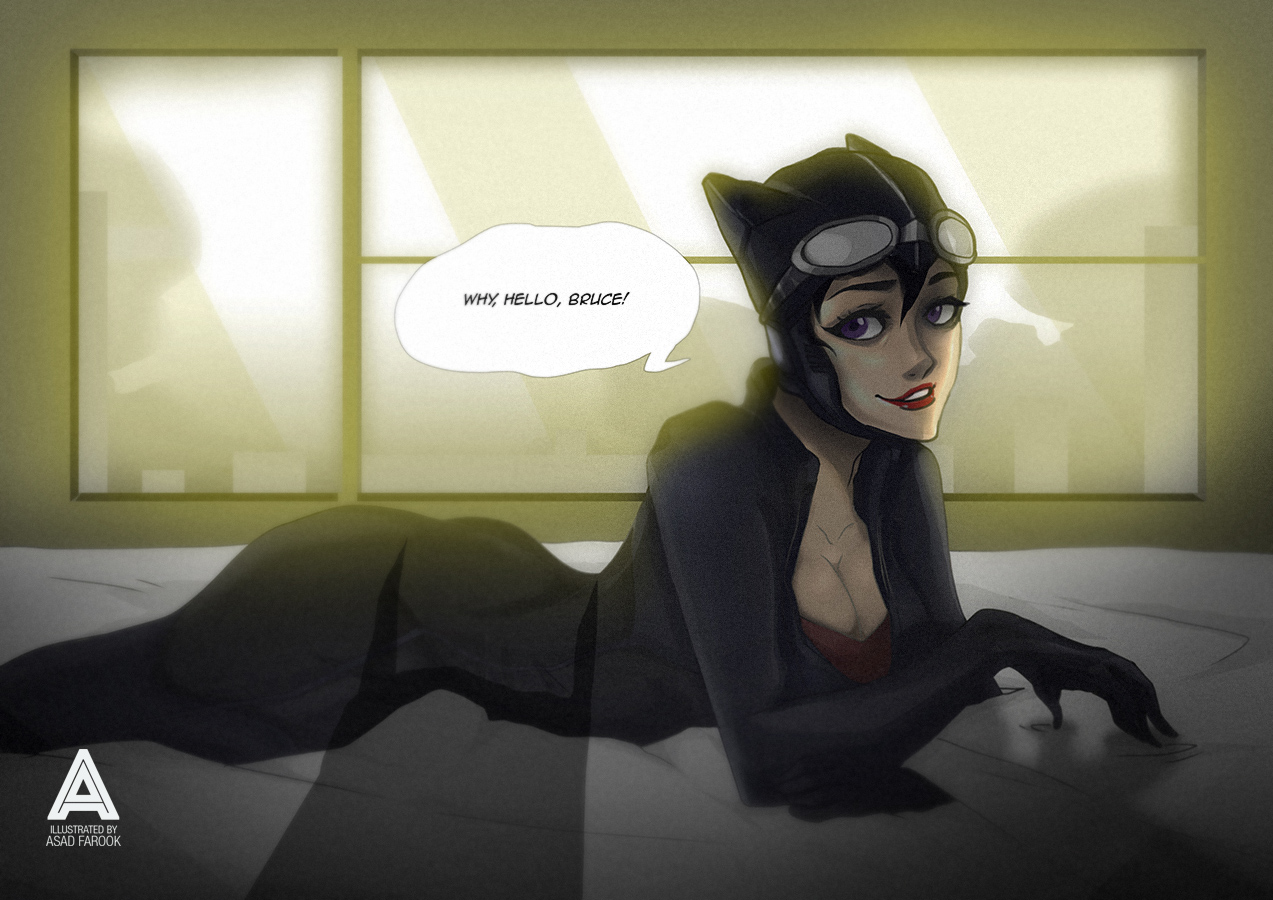 Cat Woman pinup - Why Hello Bruce.