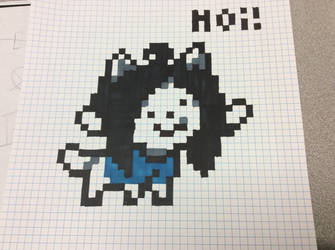 A graph paper pixel art of temmie