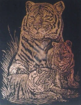 Foil etched tigers