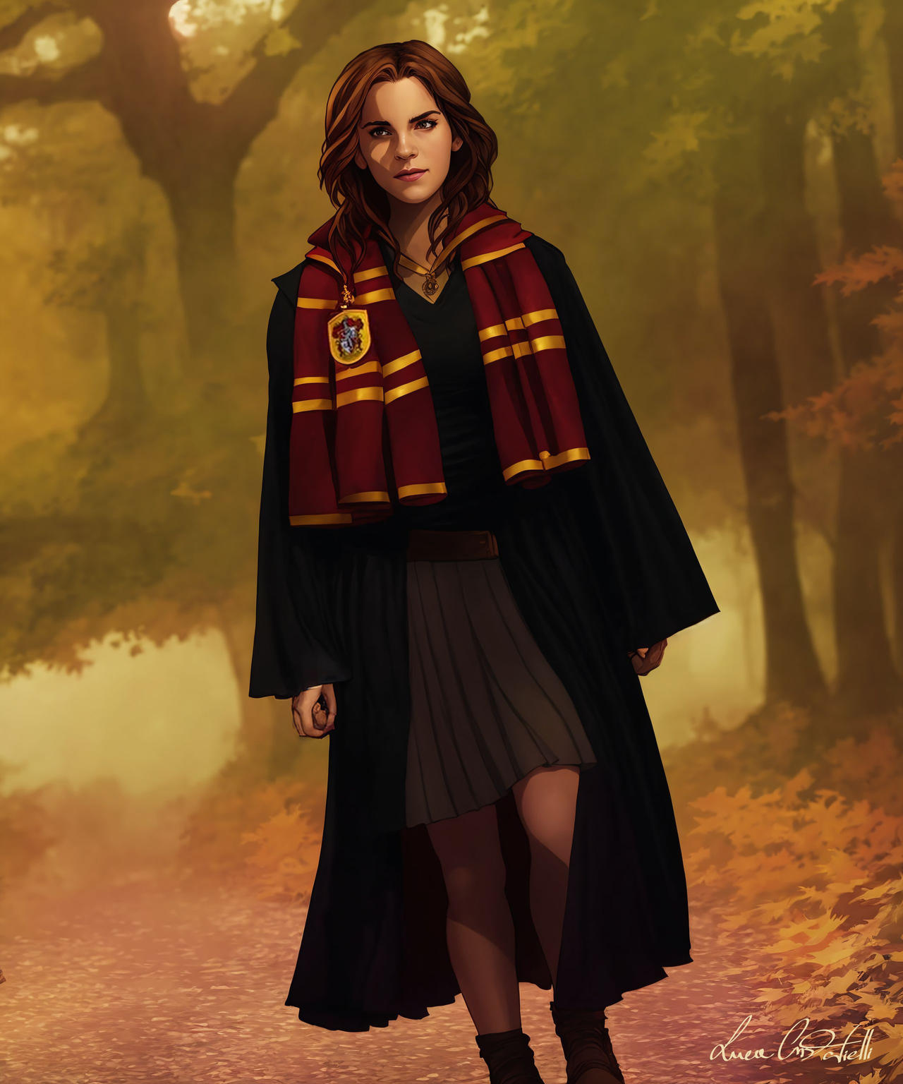 Hermione Granger, walking in autumn Hogwarts by Estylon on DeviantArt, hermione  granger 