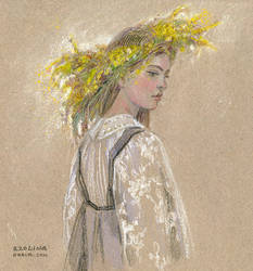 girl with mimosa wreath