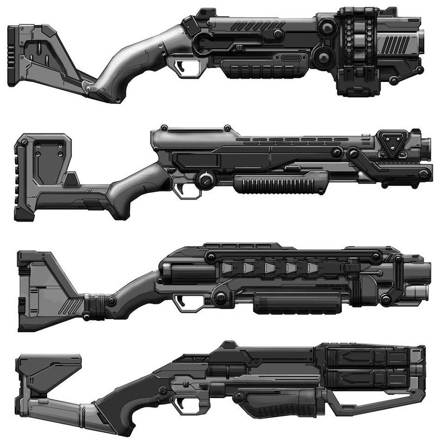Синтез оружия. Оружие Shadowrun штурмовые винтовки. Футуристическое оружие сбоку. Бластерная винтовка а350. Sci Fi дробовик.
