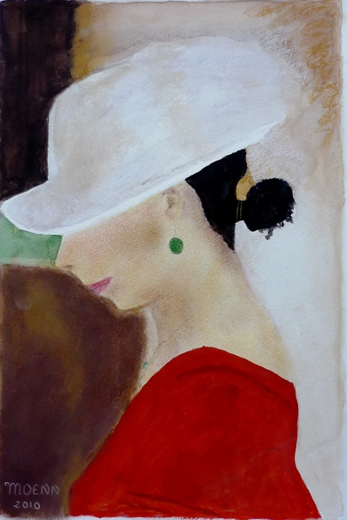 Profile of woman with hat