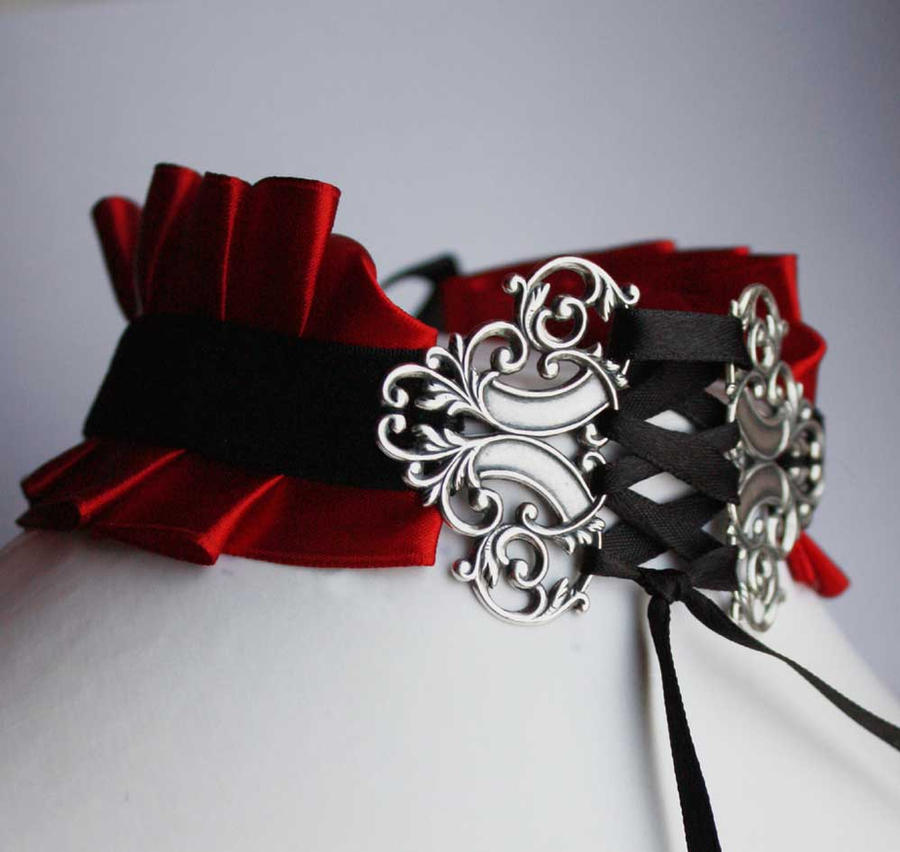 Red Vampire Neck Corset by Pinkabsinthe