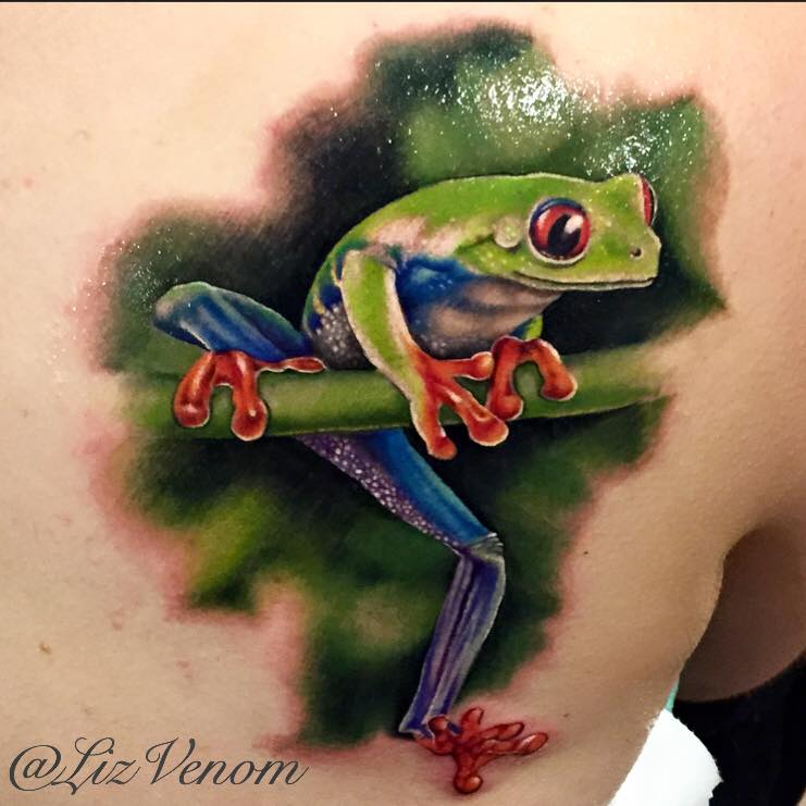 crazy realistic frog liz venom bombshell tattoo by LizVenom on