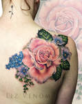 Vintage rose tattoo idea shoulder, liz venom