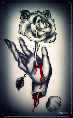 bleeding hand with rose tattoo flash