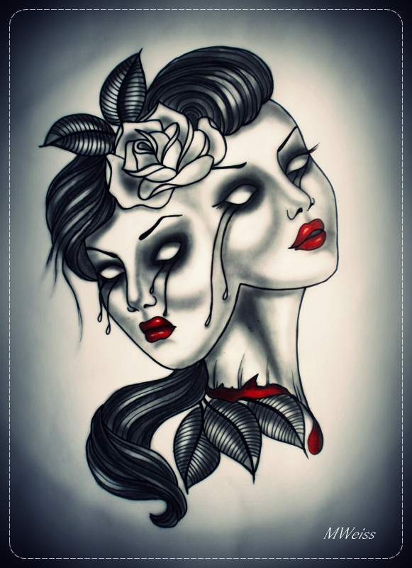 twins dead head tattoo flash