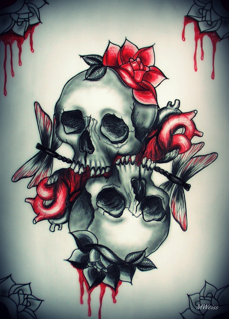 LOVE YOU TO DEATH tattoo flash skulls