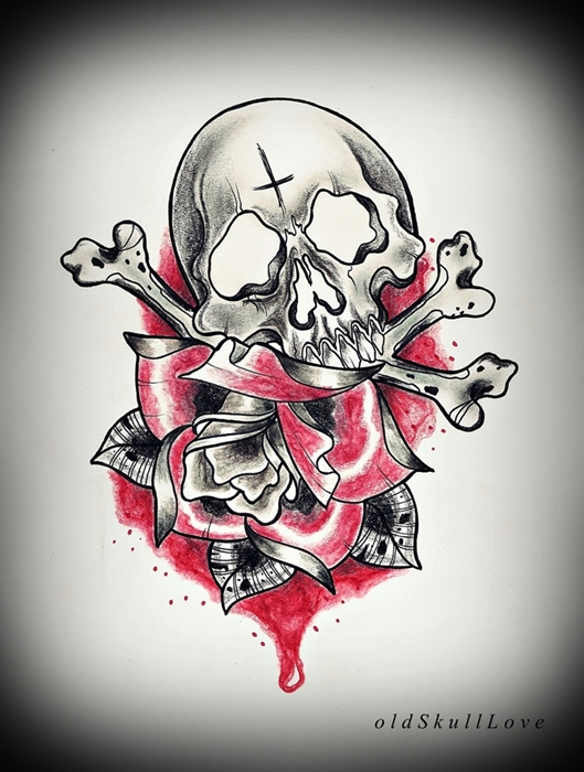 SKULL and ROSE tattoo design