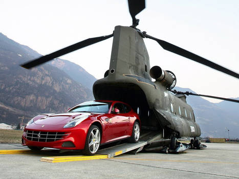 Ferrari backing out of a helicopter.