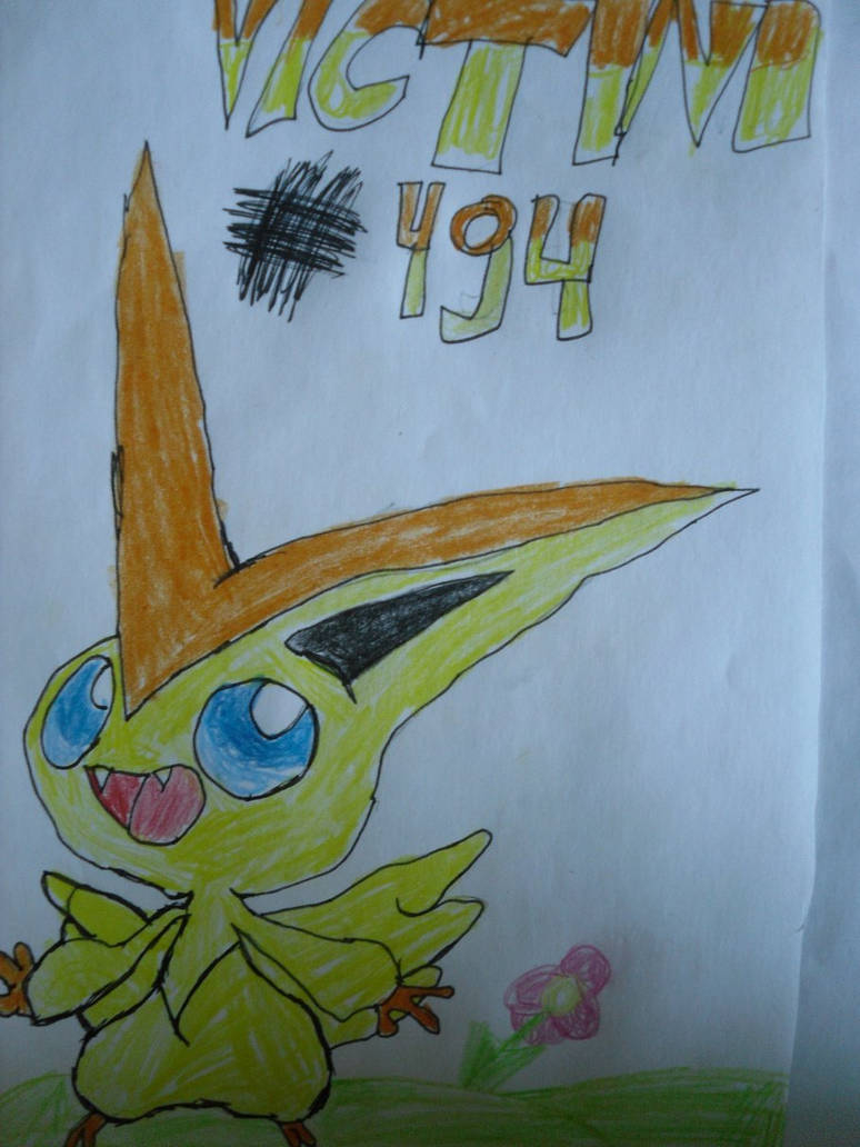 Victini x3 (drawing by myself) by DarkCynderTheDragone on DeviantArt
