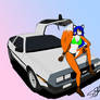 Penelope on a DeLorean