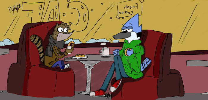 Winter Coffee: Mordecai and Rigby