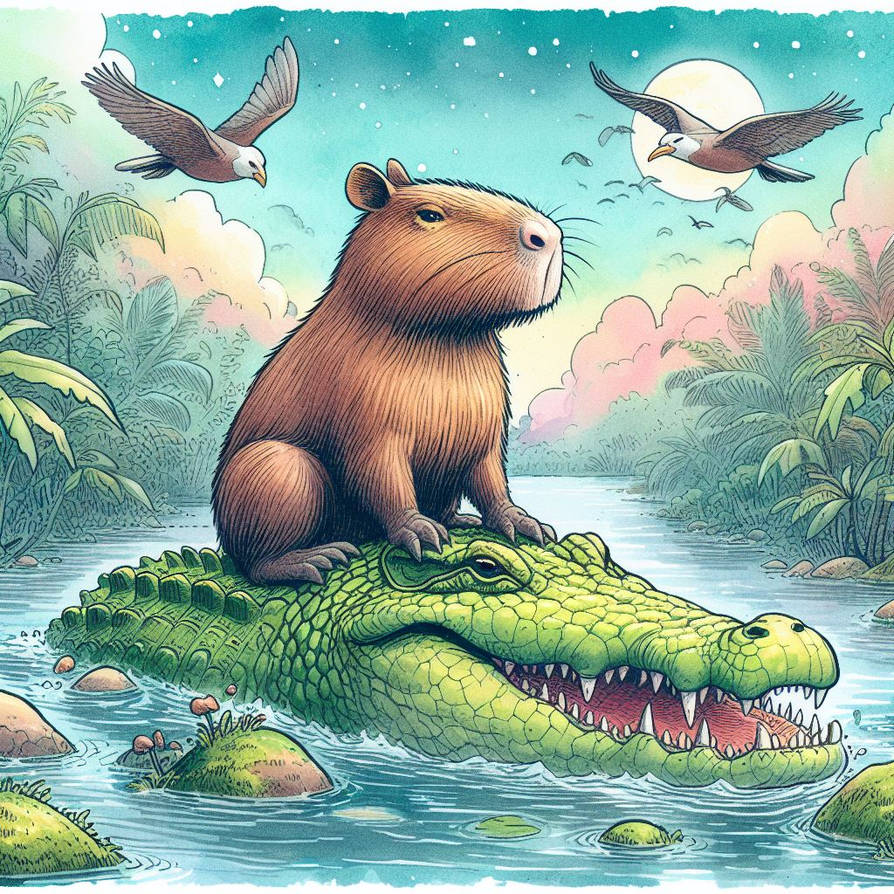 Capybara Riding Animation Capybara riding a crocodile down a river by h00ch2003 on DeviantArt