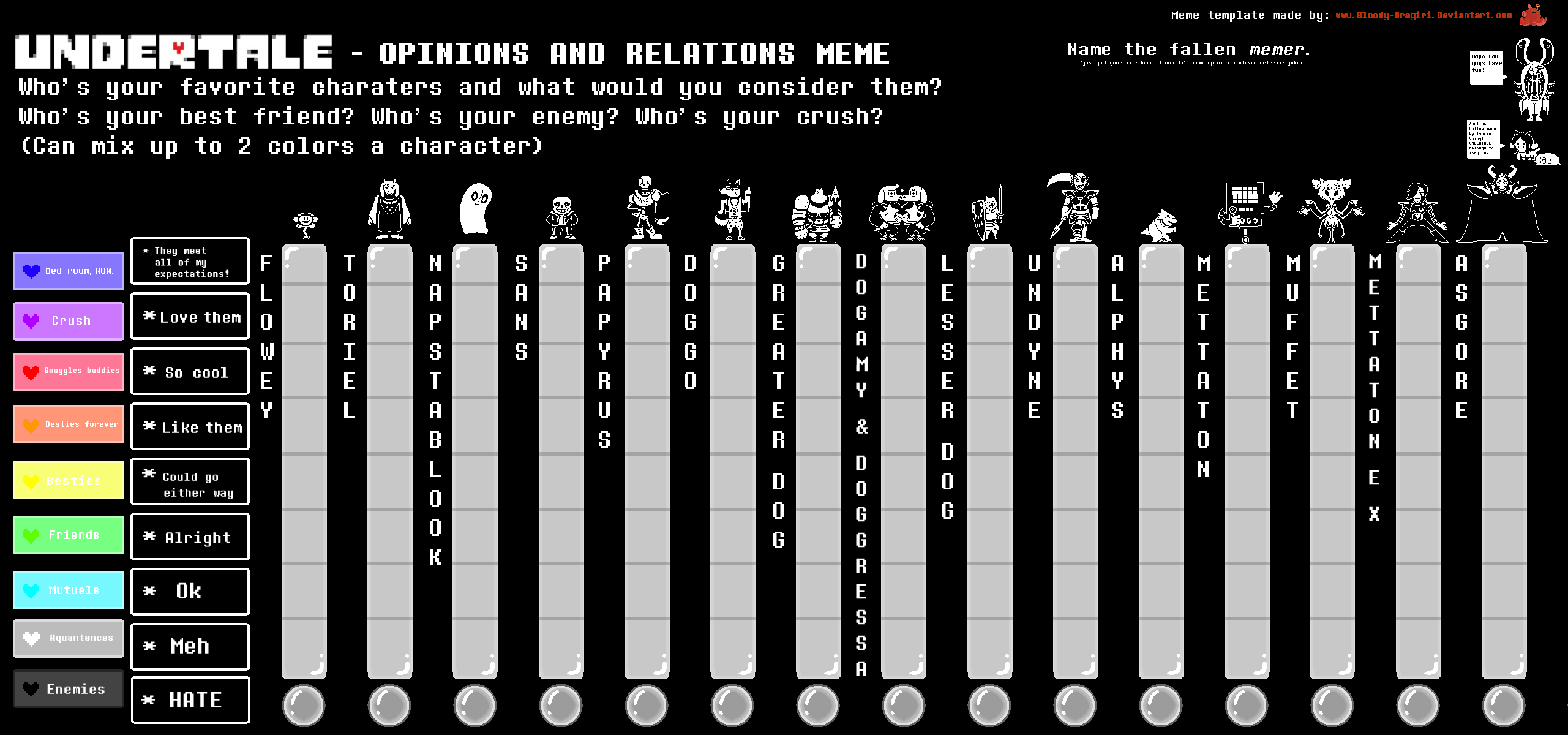 Undertale Opinions and Relations Meme Template