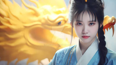 dragon stands a Chinese Beautiful girl