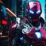 iron man in a cyberpunk