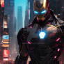 iron man in a cyberpunk