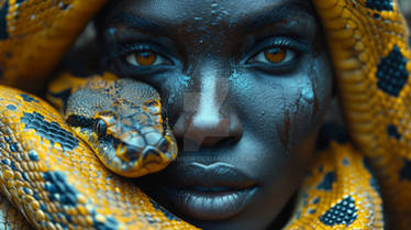 Black Woman Posing With A Face Made From Anaconda