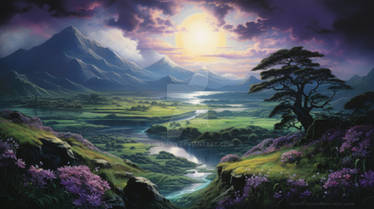 landscape painting dominated by shades purple