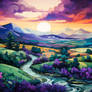 landscape painting dominated by shades purple