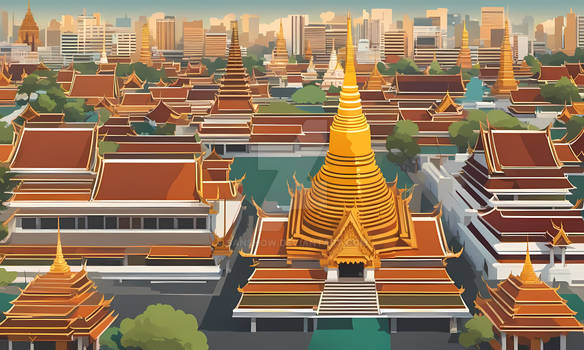 Bangkok Views  Thai Temple  Vector Art