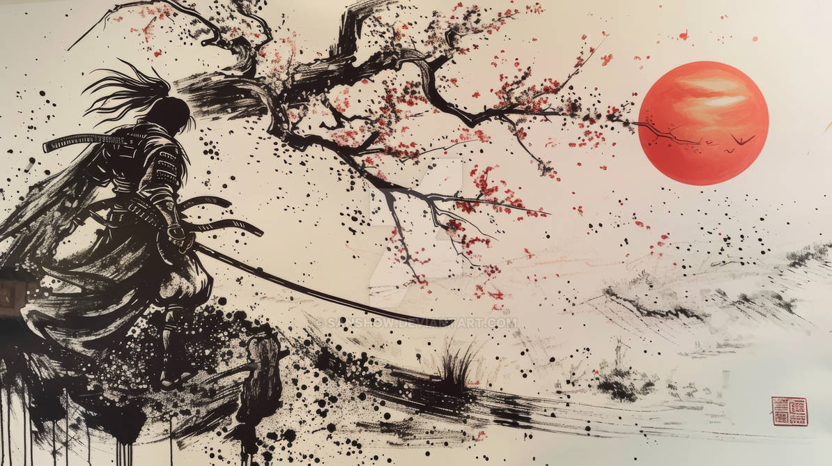 Japanese ink drawing in the style of samurai by SanShow on DeviantArt